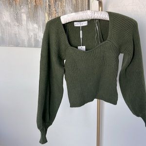 Petal & Pup Gia Sweetheart Neck Bell Sleeve Medium Olive Sweater